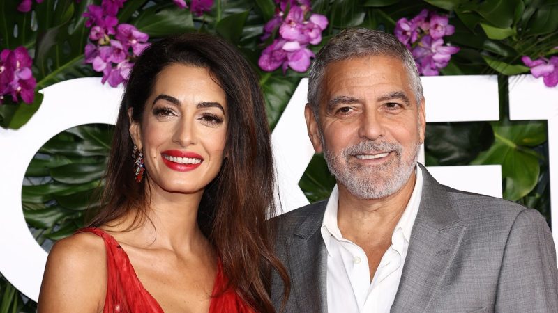 George Clooney, Amal Clooney'ye kırmızı halıda elbisesiyle yardım etti.