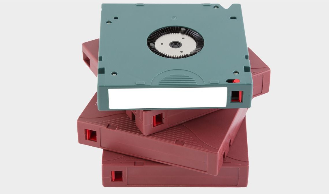 LTO Backup tape for data recovery isolated on white background most use in Data center room.