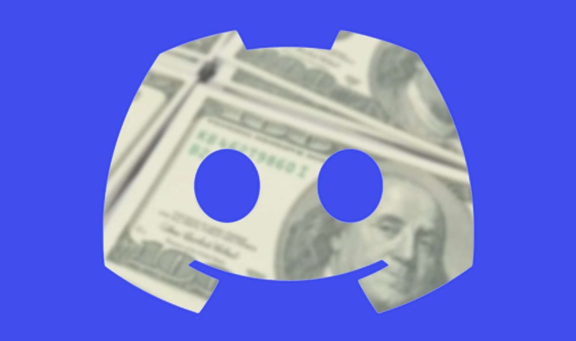 Discord logo superimposed onto a background of $100 bills