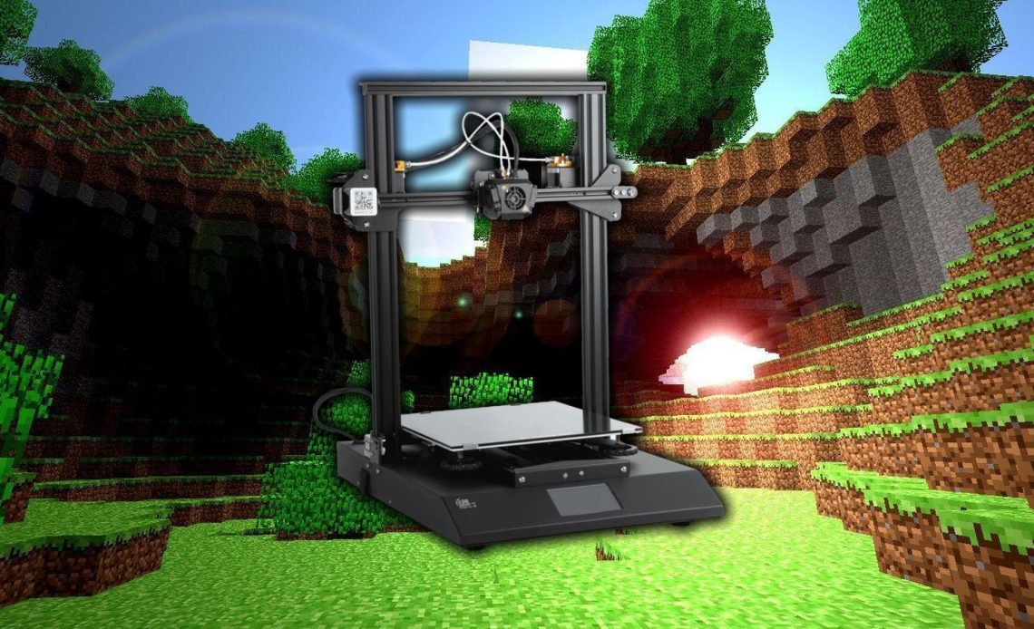 3D printer superimposed on Minecraft screenshot
