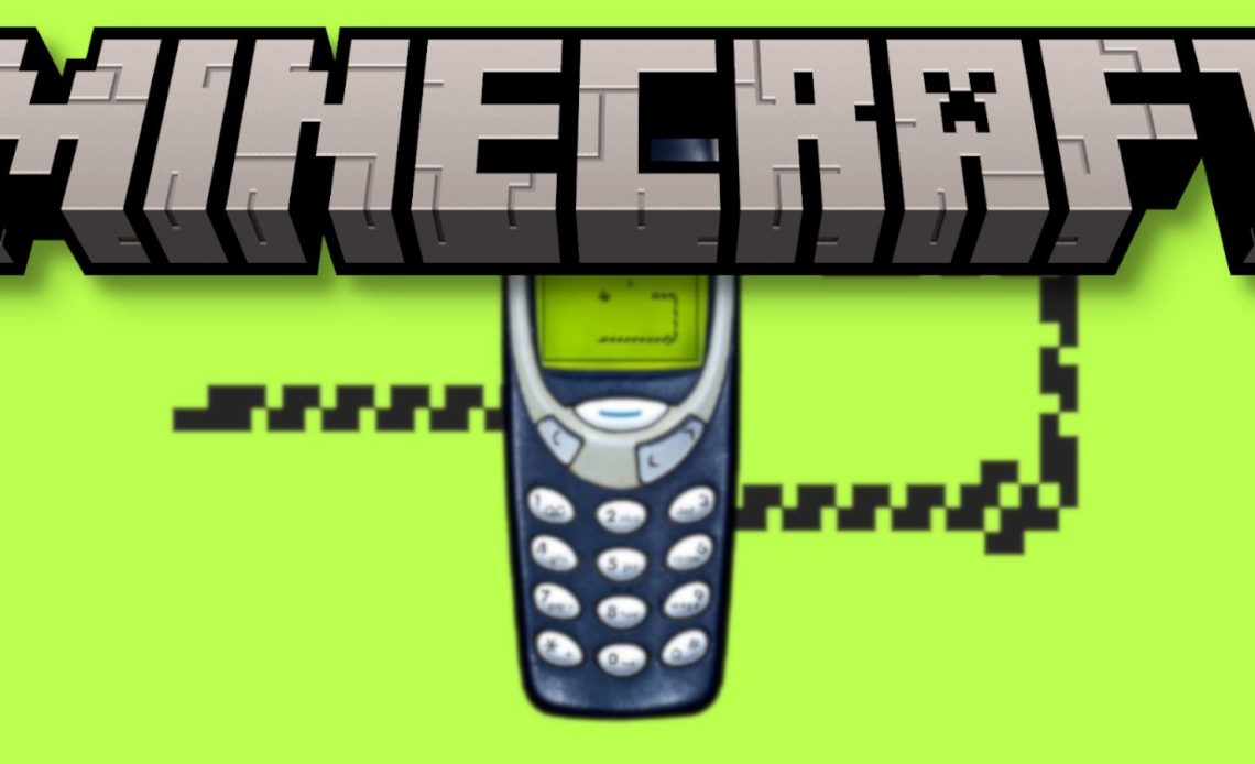A Nokia phone with the game Snake playing in the background, and the Minecraft logo at the top.