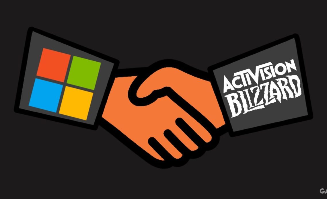 Microsoft Activision Blizzard acquisition handshake agreement GR illustration