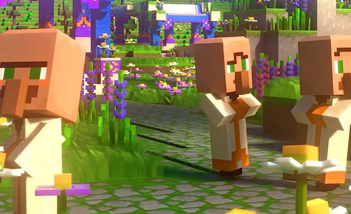 A Minecraft image showing some villagers wandering around the place.