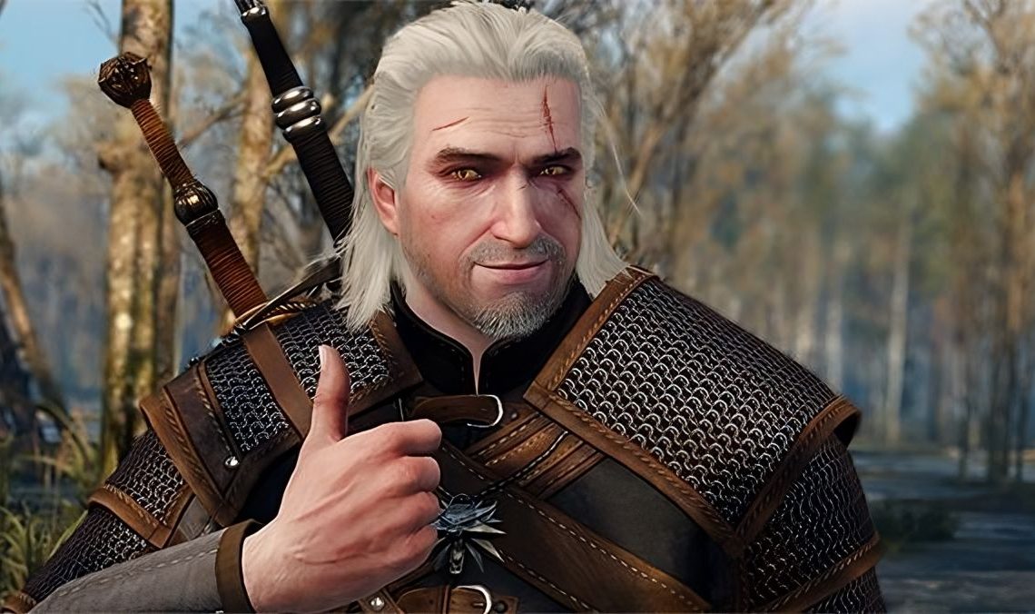 Geralt, ungloved, giving a thumbs up in high definition
