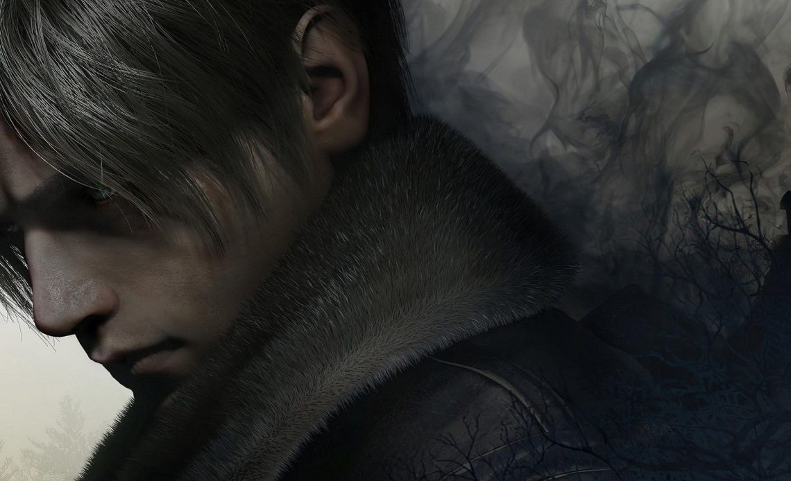 Image from the remake of Resident Evil 4 showing a brooding Leon Kennedy on a smoky background.