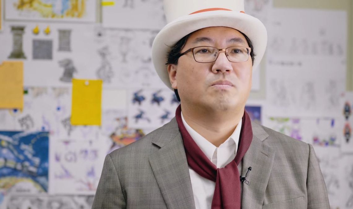 Yuji Naka presents Balan Wonderworld while dressed in a top hat and neckerchief.