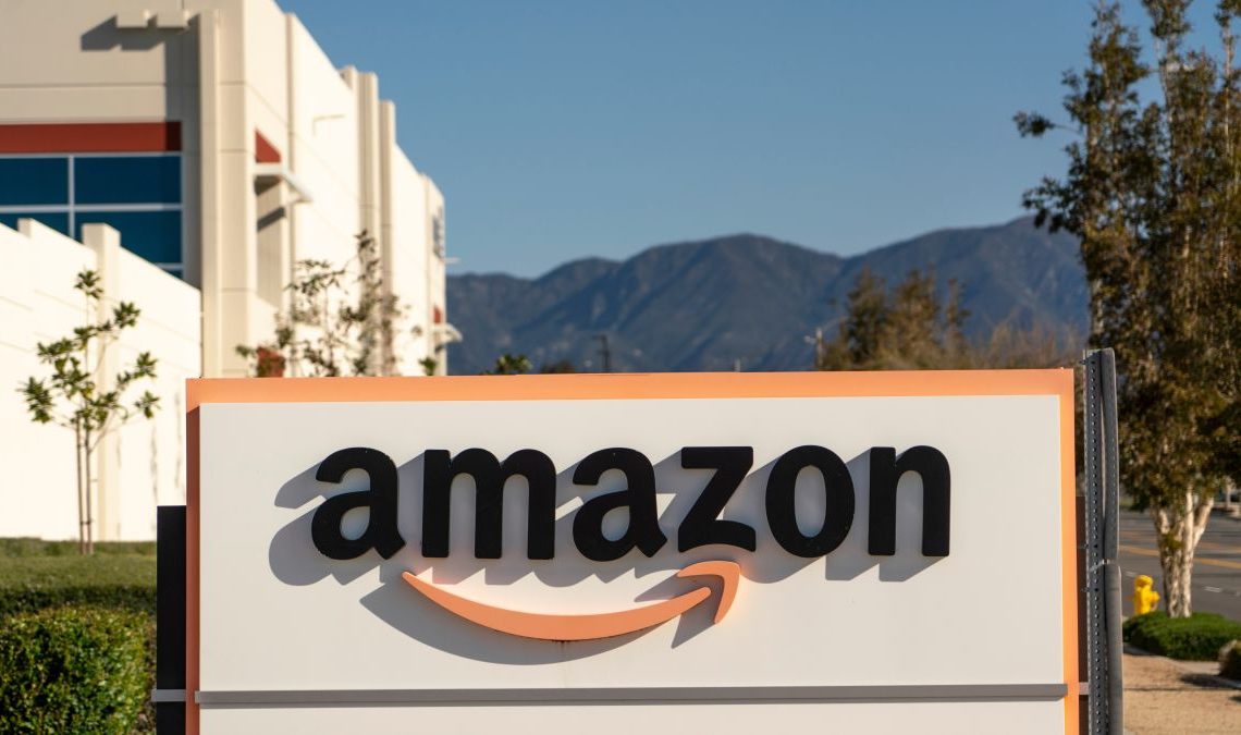 An Amazon warehouse in Rialto, California, US, on Saturday, March 18, 2023. Southern California