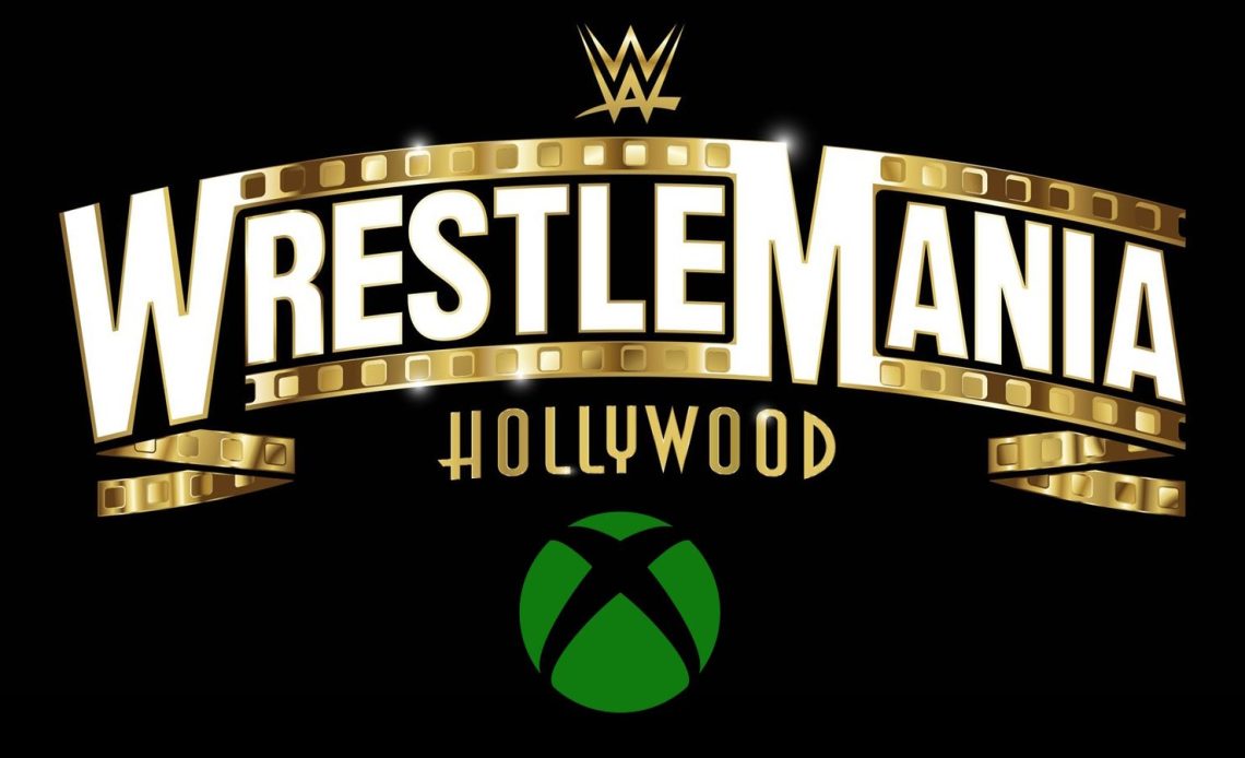 WrestleMania 39 logo overlaid with Xbox logo