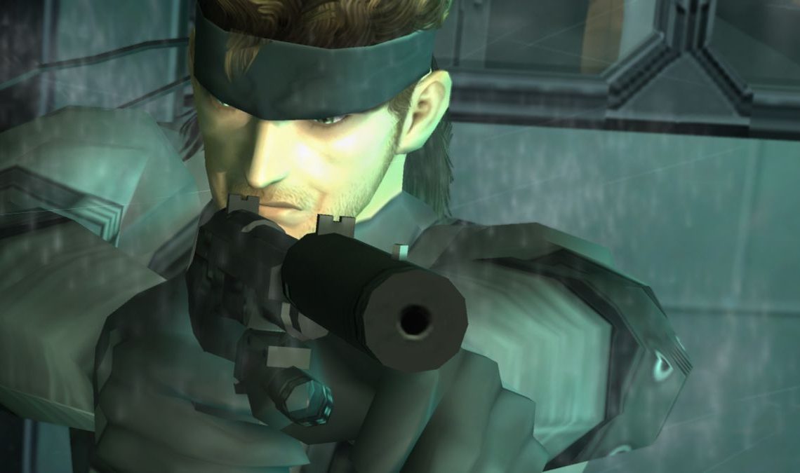 Solid Snake, pointing his silenced pistol.