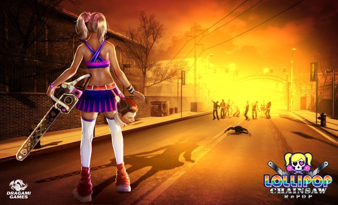 Juliet Starling looking out at a crowd of zombies in Lollipop Chainsaw RePOP.