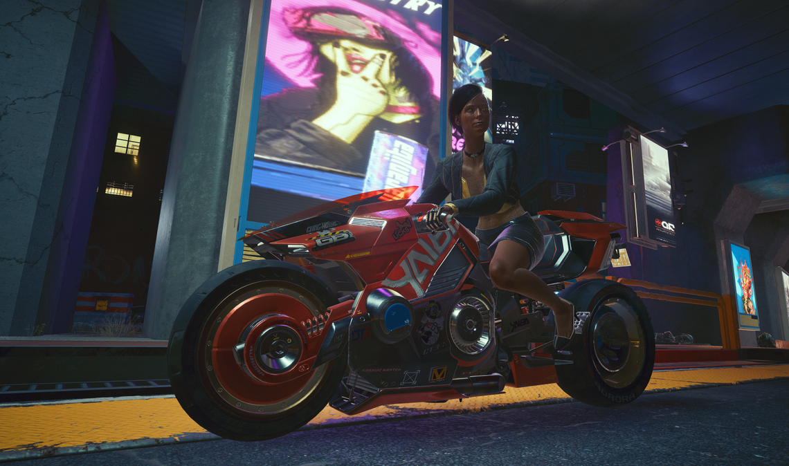 Cyberpunk 2077 V riding motorbike