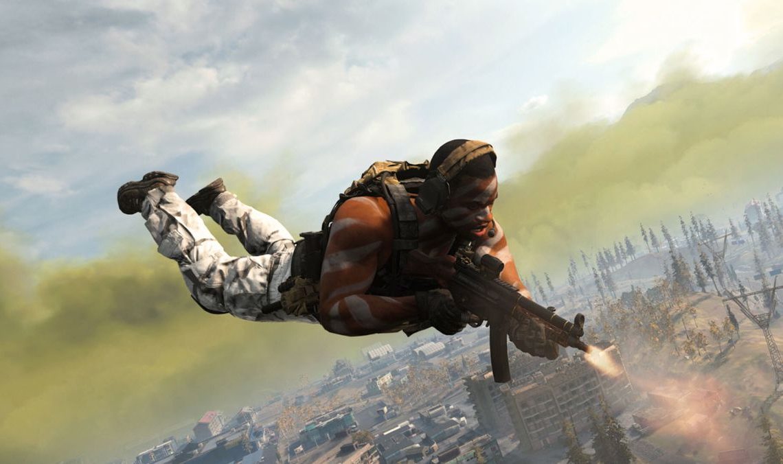 A soldier falls through the air in Warzone.