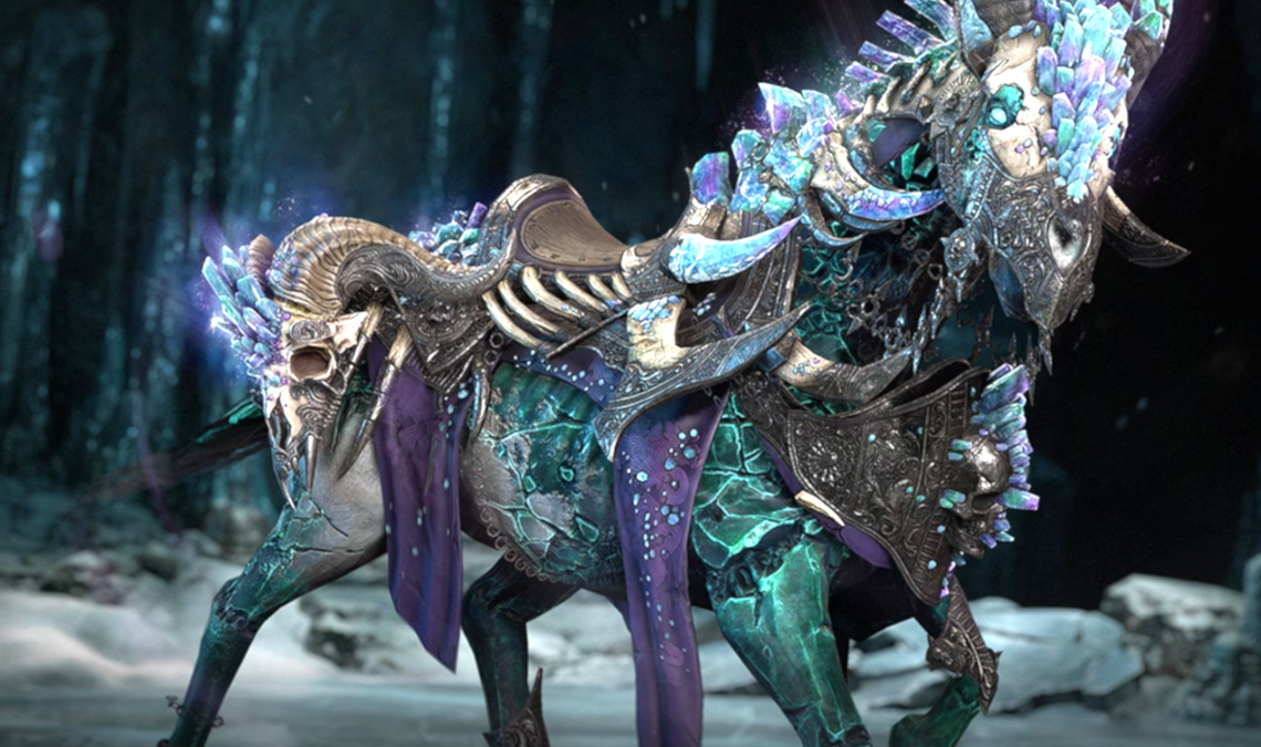 An image of the Vitreous Scourge mount, available (with 7,000 platinum) on the Diablo 4 store for $65.